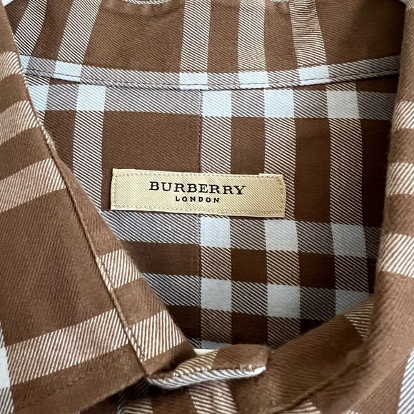 Burberry Mens button down shirt. Brown plaid - Picture 2 of 8
